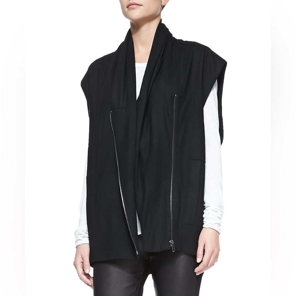 Helmet Lang Women's Sonar Black Wool Asymmetrical Full Zip Vest Size M